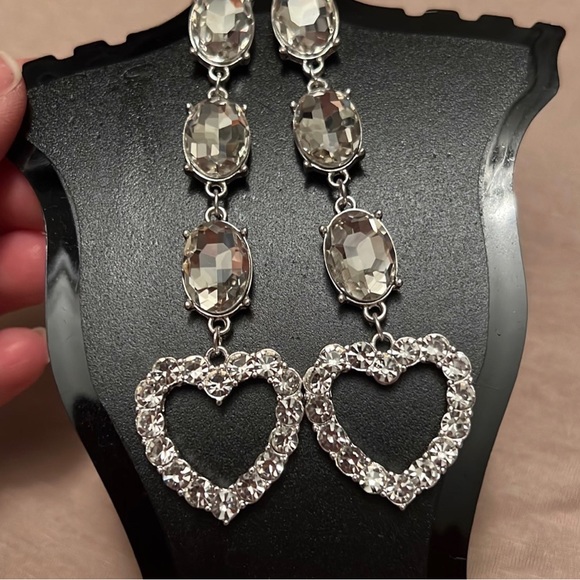 Silver Rhinestone Rhinestone Dangle Earrings - Picture 7 of 7